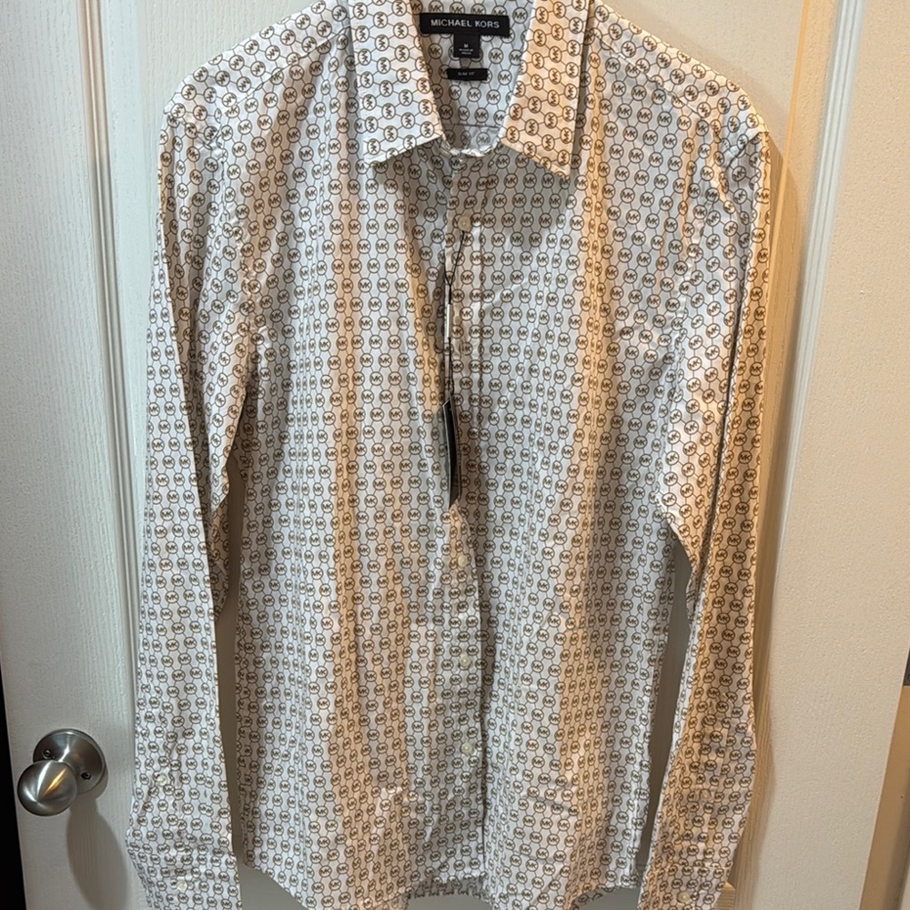 Michael Kors White Casual Button Down Shirt with Geometric Pattern
